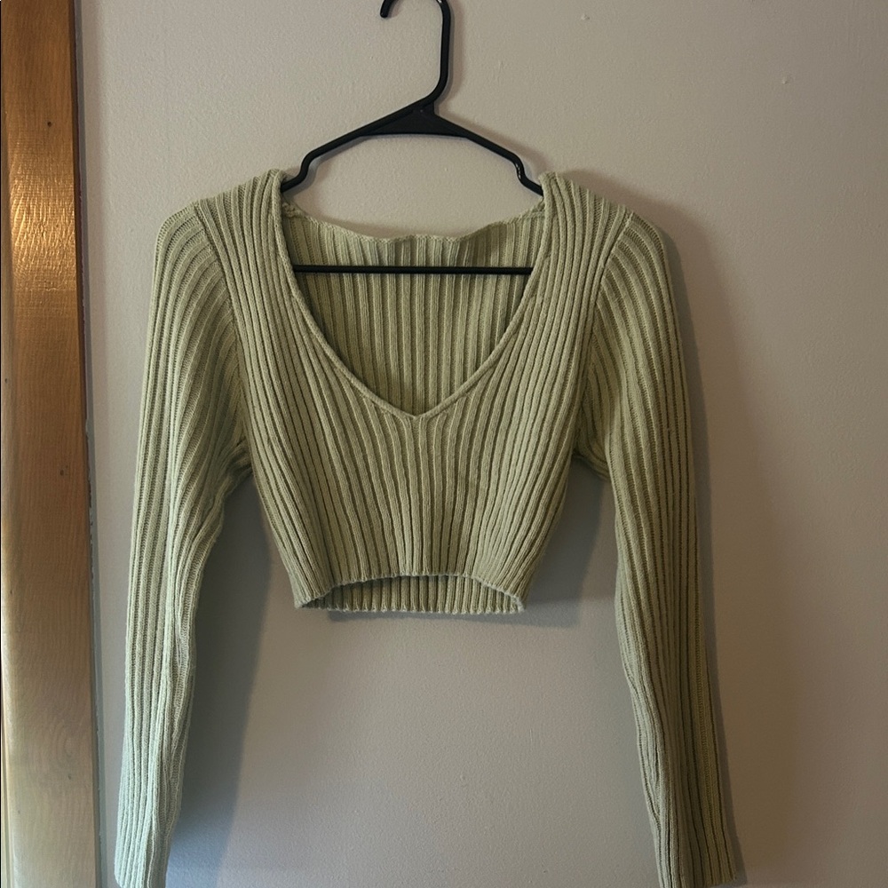 SHEIN Sage Ribbed Knit Long Sleeve Crop Top